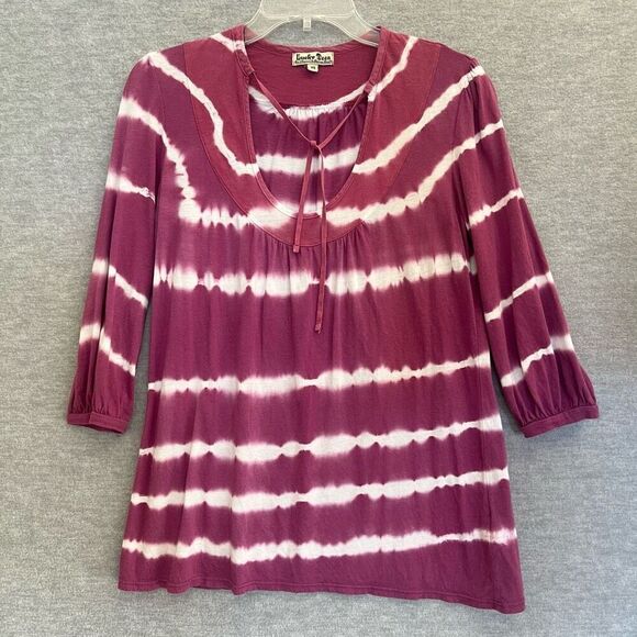 Y2K Lucky Brand Tie Dye Top Womens XS Boho Mauve 3/4 Sleeve Vintage Made in USA - Picture 1 of 11